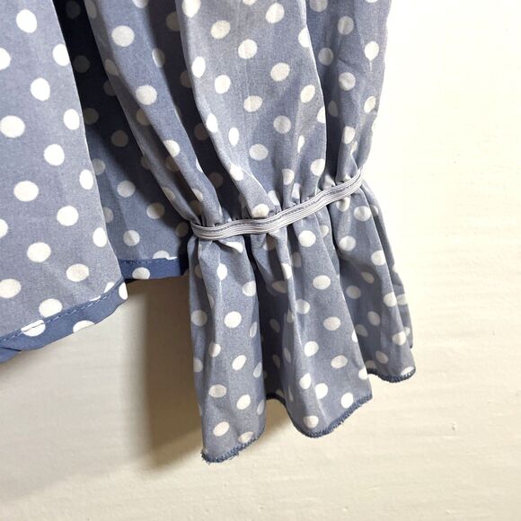 Women's Blue White Polka Dot Flounce Sleeve Frilled Blouse Size M, 36 - Picture 8 of 12